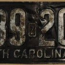 1935 North Carolina license plate 189 201