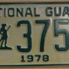 NOS 1978 North Carolina National Guard license plate 3751   new old st