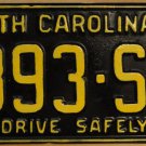 1963 North Carolina passenger truck license plate 393 SV