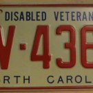 NOS 1978 North Carolina Disabled Veteran license plate DV 4368   new o