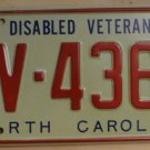 NOS 1978 North Carolina Disabled Veteran license plate DV 4363   new o