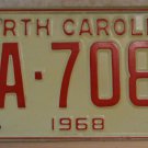 NOS 1968 North Carolina license plate ZA 7086  new old stock