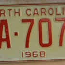 NOS 1968 North Carolina license plate ZA 7076  new old stock
