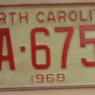 NOS 1968 North Carolina license plate ZA 6751  new old stock