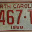 NOS 1968 North Carolina passenger truck license plate 5467 TV  new old