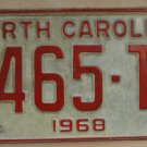NOS 1968 North Carolina passenger truck license plate 5465 TV  new old