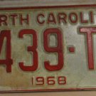 NOS 1968 North Carolina passenger truck license plate 5439 TV  new old