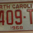 NOS 1968 North Carolina passenger truck license plate 5409 TV  new old