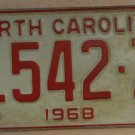 NOS 1968 North Carolina license plate 1542 Z  new old stock