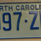 NOS 1972 North Carolina license plate 997 ZL   new old stock