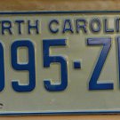 NOS 1972 North Carolina license plate 995 ZL   new old stock