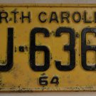 1964 North Carolina license plate BJ 6369