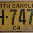 1964 North Carolina license plate BH 7471