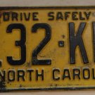 1962 North Carolina license plate 132 KD