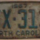 1967 North Carolina license plate VX 313