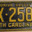 1959 North Carolina license plate X 258