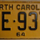 1964 North Carolina license plate TE 937