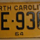 1964 North Carolina license plate TE 936