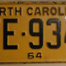1964 North Carolina license plate TE 934