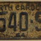 1964 North Carolina passenger truck license plate 9540 SD