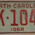 1968 North Carolina license plate DK 1048