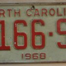 1968 North Carolina passenger truck license plate 2166 SK