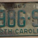 1967 North Carolina passenger truck license plate 7986 SN