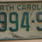 1969 North Carolina license plate 9994 SY