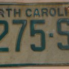 1969 North Carolina license plate 3275 SZ