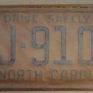 NOS 1962 North Carolina license plate DJ 9103