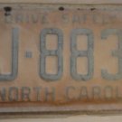 NOS 1962 North Carolina license plate DJ 8837