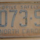 NOS 1962 North Carolina passenger truck license plate 3073 SM