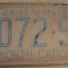NOS 1962 North Carolina passenger truck license plate 3072 SM