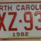 1982 North Carolina license plate YXZ 932 with January 1983 stickers