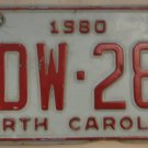 1980 North Carolina license plate WDW 288