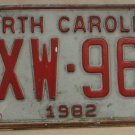 1982 North Carolina license plate YXW 969 with December 1989 stickers