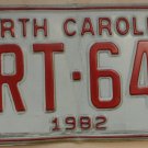 1982 North Carolina license plate YRT 641 with March 1990 stickers
