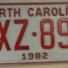 1982 North Carolina license plate YXZ 895 with January 1990 stickers
