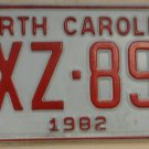 1982 North Carolina license plate YXZ 894 with January 1990 stickers