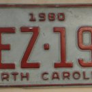1980 North Carolina license plate WEZ 198 with September 1991 stickers