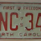 1975 North Carolina license plate CNC 346 with May 1982 stickers