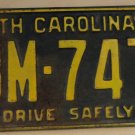 1963 North Carolina license plate BM 747