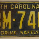 1963 North Carolina license plate BM 748