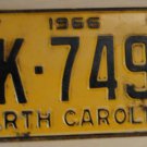 1966 North Carolina license plate CK 7490