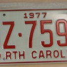 NOS 1977 North Carolina license plate DZ 7594