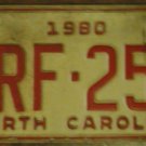 1980 North Carolina license plate WRF 253 with September 1987 stickers
