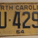 1964 North Carolina license plate EU 4299