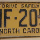 1962 North Carolina license plate NF 205
