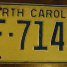 1972 North Carolina license plate F 7145