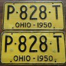 1950 Ohio license plate P 828 T matching pair waffle